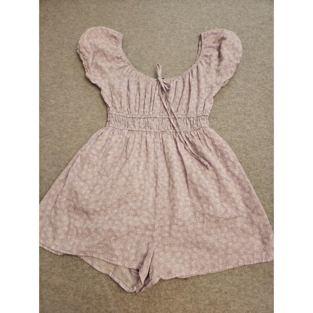 Forever 21 Babydoll Romper Womens‎ Small Purple Lavender Floral Puff Sleeve